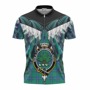 Irvine Tartan Crest Zipper Polo Shirt New Zealand Maori Korowai Cloak