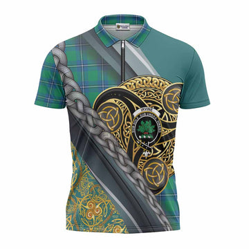 Irvine Tartan Crest Zipper Polo Shirt Scottish Triskele Celtic