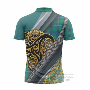 Irvine Tartan Crest Zipper Polo Shirt Scottish Triskele Celtic