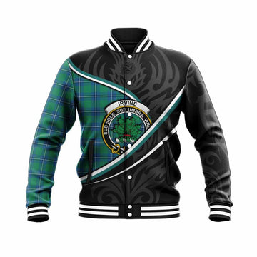 Irvine Tartan Family Crest Baseball Jacket Celtic Scottish Thistle Floral