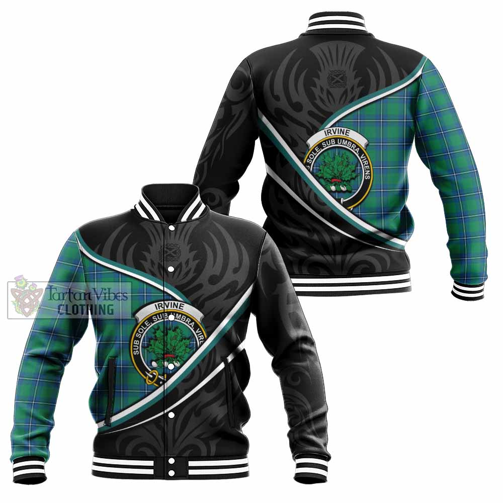 Irvine Tartan Family Crest Baseball Jacket Celtic Scottish Thistle Floral - Tartan Vibes Clothing