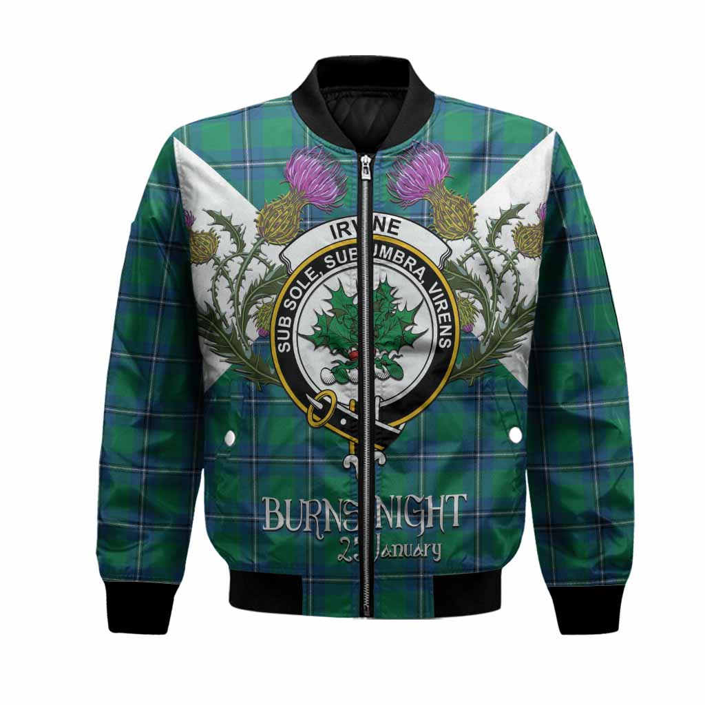 Irvine Tartan Family Crest Bomber Jacket Scottish Burns Night Thistle Floral