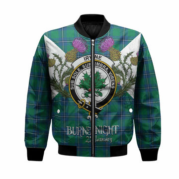 Irvine Tartan Family Crest Bomber Jacket Scottish Burns Night Thistle Floral