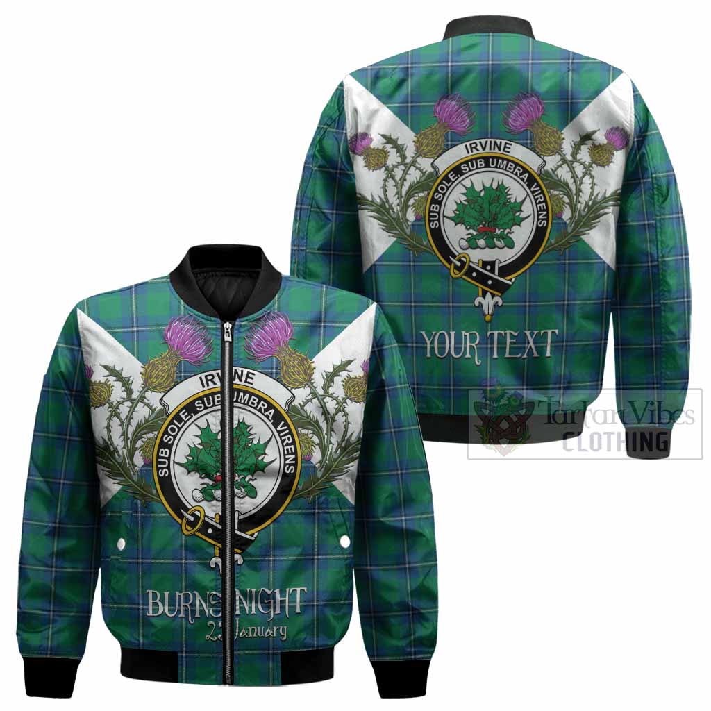 Irvine Tartan Family Crest Bomber Jacket Scottish Burns Night Thistle Floral