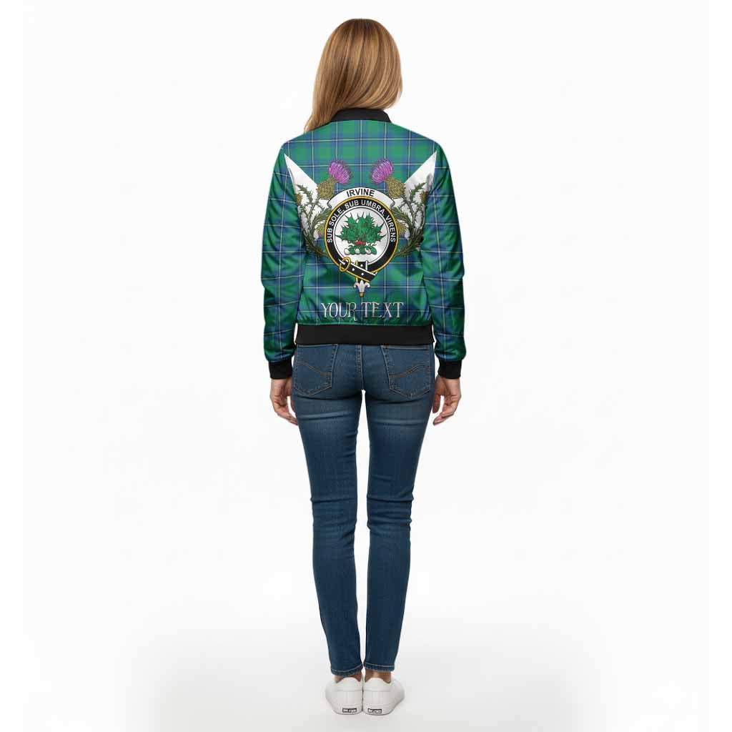 Irvine Tartan Family Crest Bomber Jacket Scottish Burns Night Thistle Floral