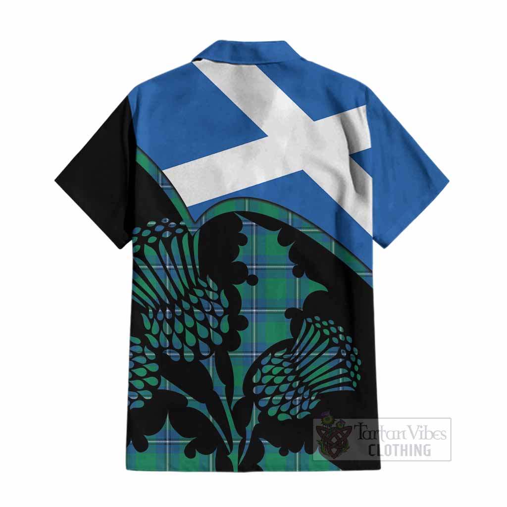 Irvine Tartan Family Crest Cotton Hawaiian Shirt Scotland Thistle Floral Flag Style