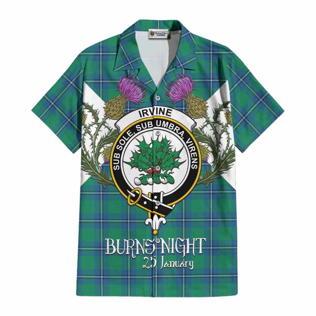 Irvine Tartan Family Crest Cotton Hawaiian Shirt Scottish Burns Night Thistle Floral