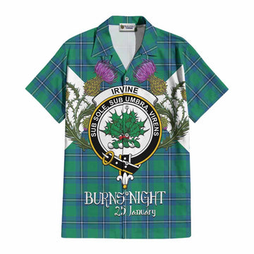 Irvine Tartan Family Crest Cotton Hawaiian Shirt Scottish Burns Night Thistle Floral