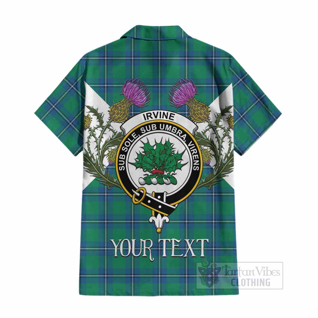Irvine Tartan Family Crest Cotton Hawaiian Shirt Scottish Burns Night Thistle Floral