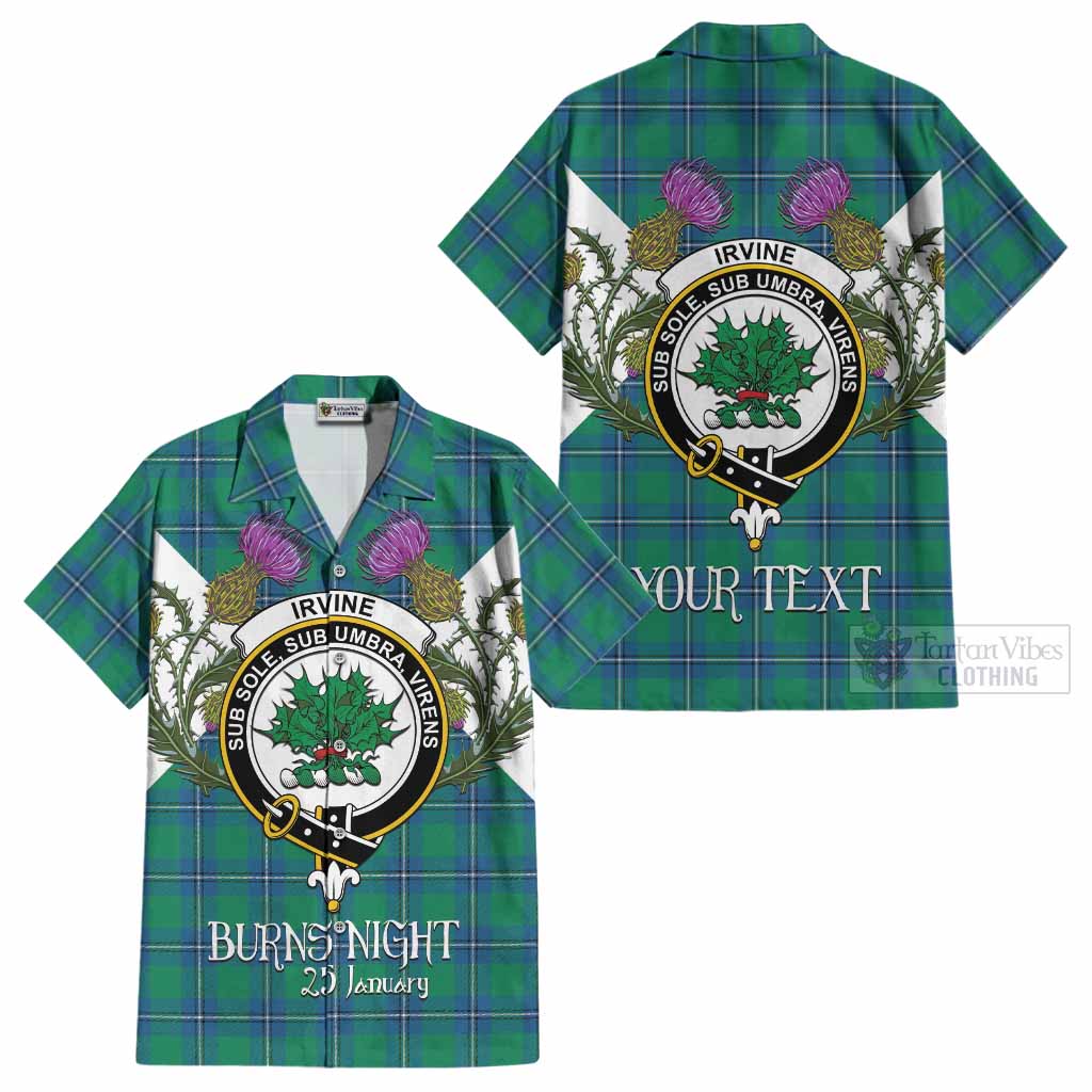 Irvine Tartan Family Crest Cotton Hawaiian Shirt Scottish Burns Night Thistle Floral