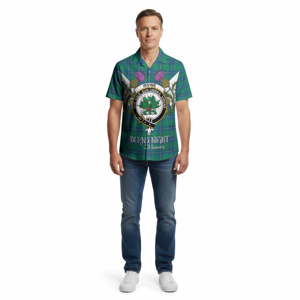 Irvine Tartan Family Crest Cotton Hawaiian Shirt Scottish Burns Night Thistle Floral