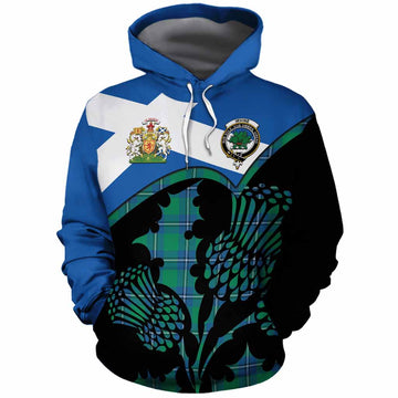 Irvine Tartan Family Crest Cotton Hoodie Scotland Thistle Floral Flag Style