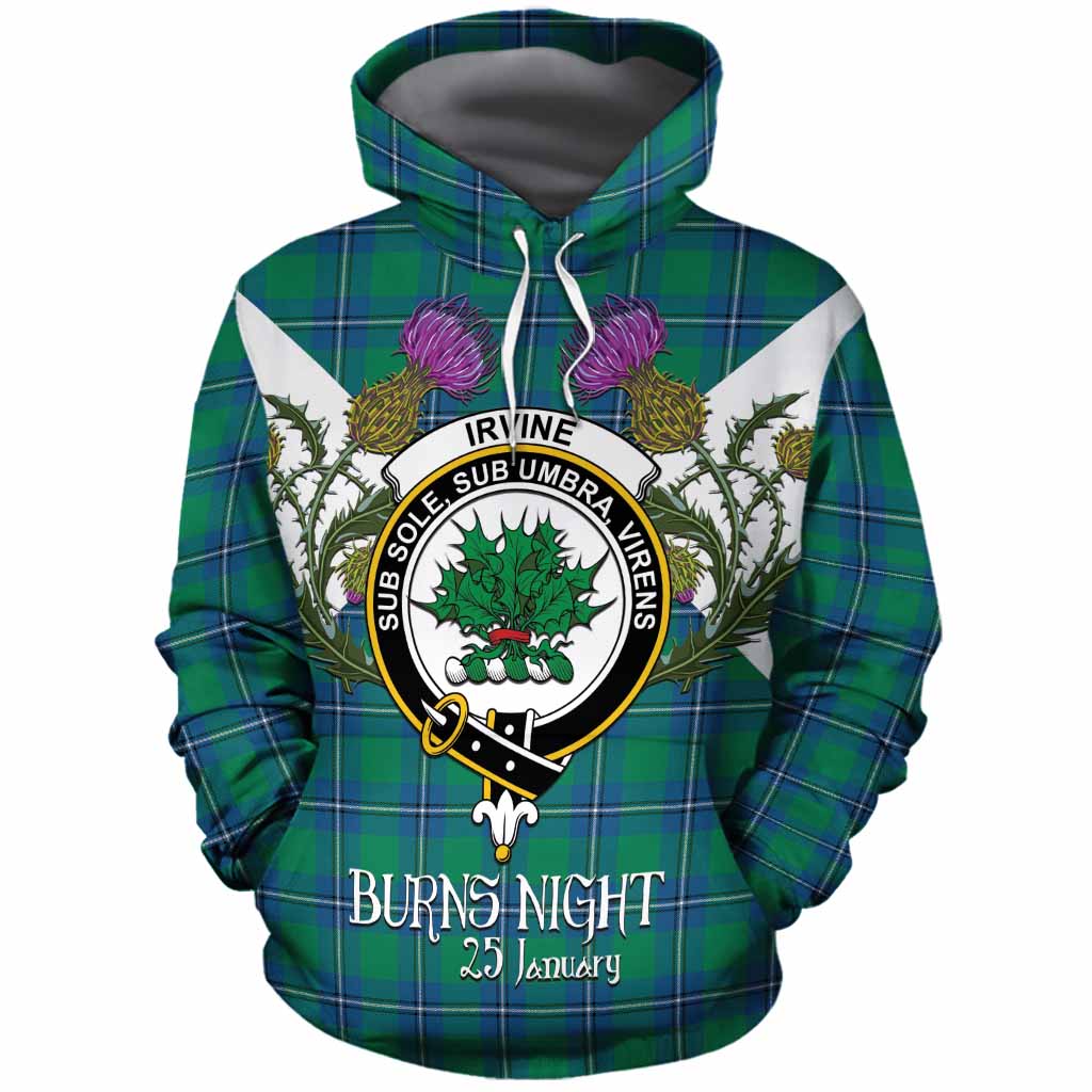 Irvine Tartan Family Crest Cotton Hoodie Scottish Burns Night Thistle Floral