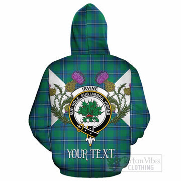 Irvine Tartan Family Crest Cotton Hoodie Scottish Burns Night Thistle Floral