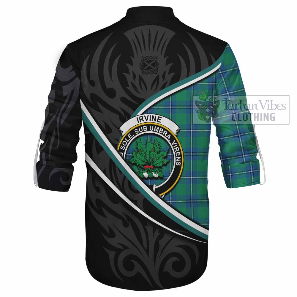 Irvine Tartan Family Crest Ghillie Kilt Shirt Celtic Scottish Thistle Floral - Tartan Vibes Clothing