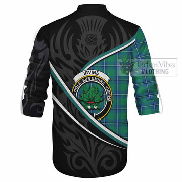 Irvine Tartan Family Crest Ghillie Kilt Shirt Celtic Scottish Thistle Floral
