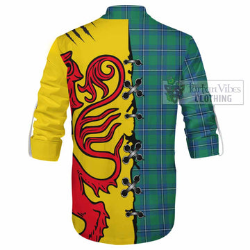 Irvine Tartan Family Crest Ghillie Kilt Shirt Lion Rampant Honor