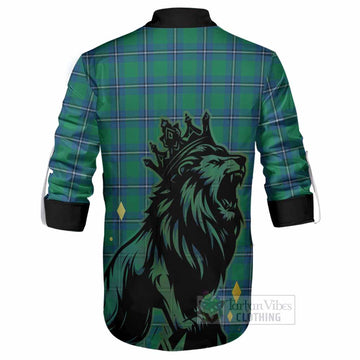 Irvine Tartan Family Crest Ghillie Shirt Crowned Lion Roaring