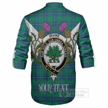 Irvine Tartan Family Crest Ghillie Shirt Scottish Burns Night Thistle Floral