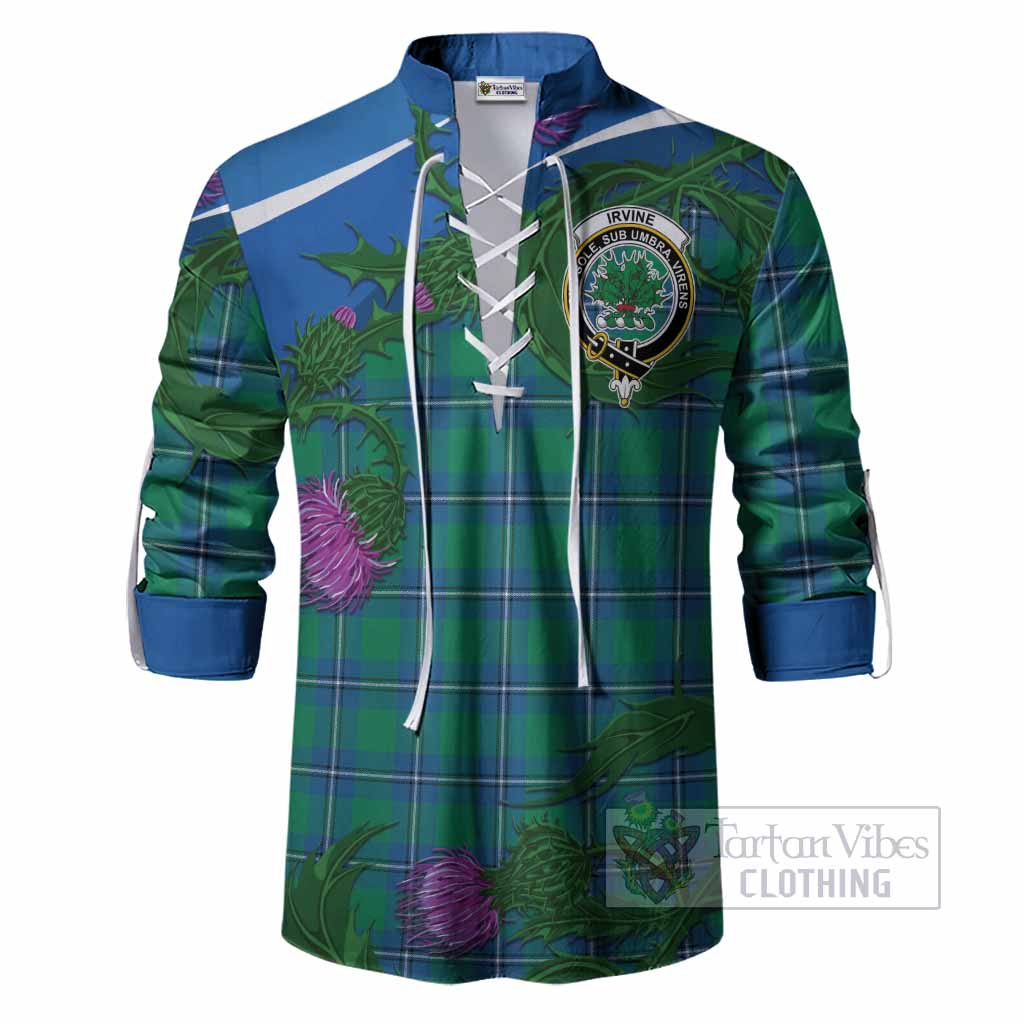 Irvine Tartan Family Crest Ghillie Shirt Thistle in Minimalism