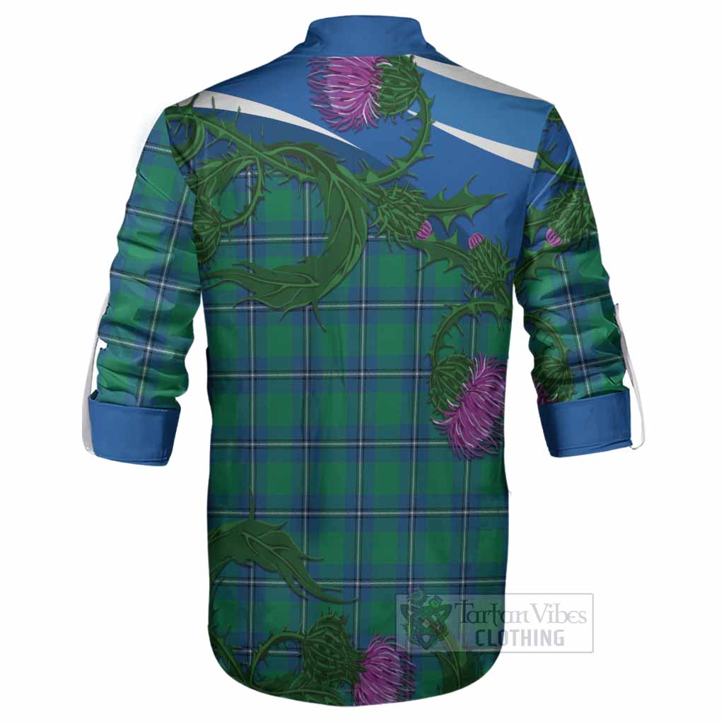 Irvine Tartan Family Crest Ghillie Shirt Thistle in Minimalism