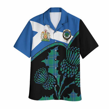 Irvine Tartan Family Crest Hawaiian Shirt Scotland Thistle Floral Flag Style