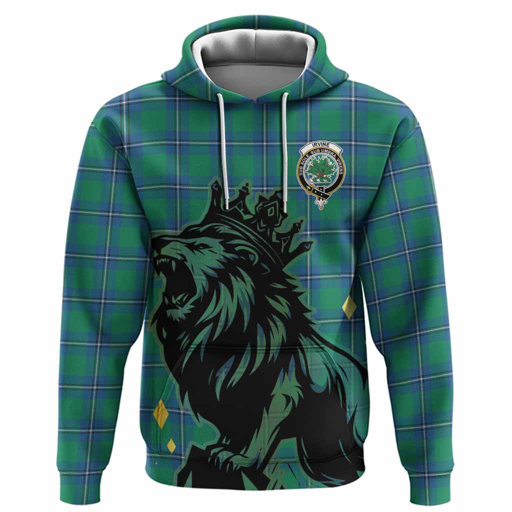 Irvine Tartan Family Crest Hoodie Crowned Lion Roaring