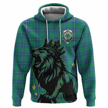 Irvine Tartan Family Crest Hoodie Crowned Lion Roaring