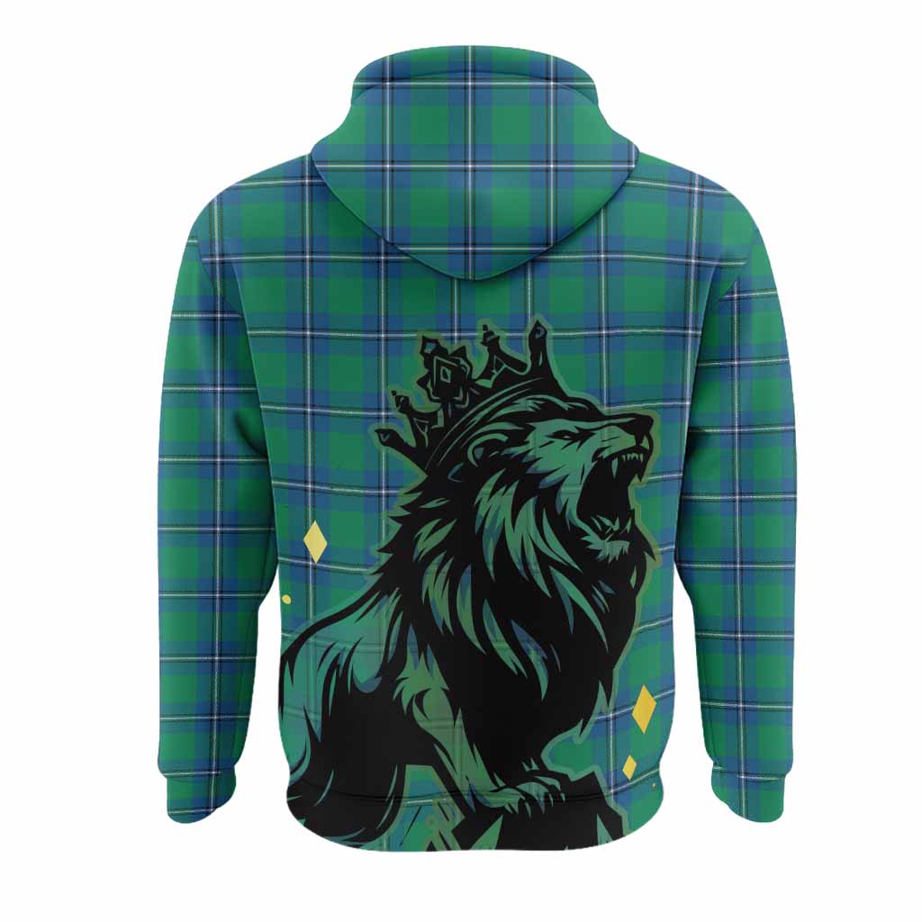 Irvine Tartan Family Crest Hoodie Crowned Lion Roaring