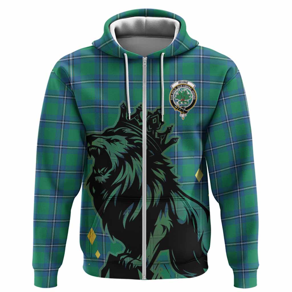 Irvine Tartan Family Crest Hoodie Crowned Lion Roaring