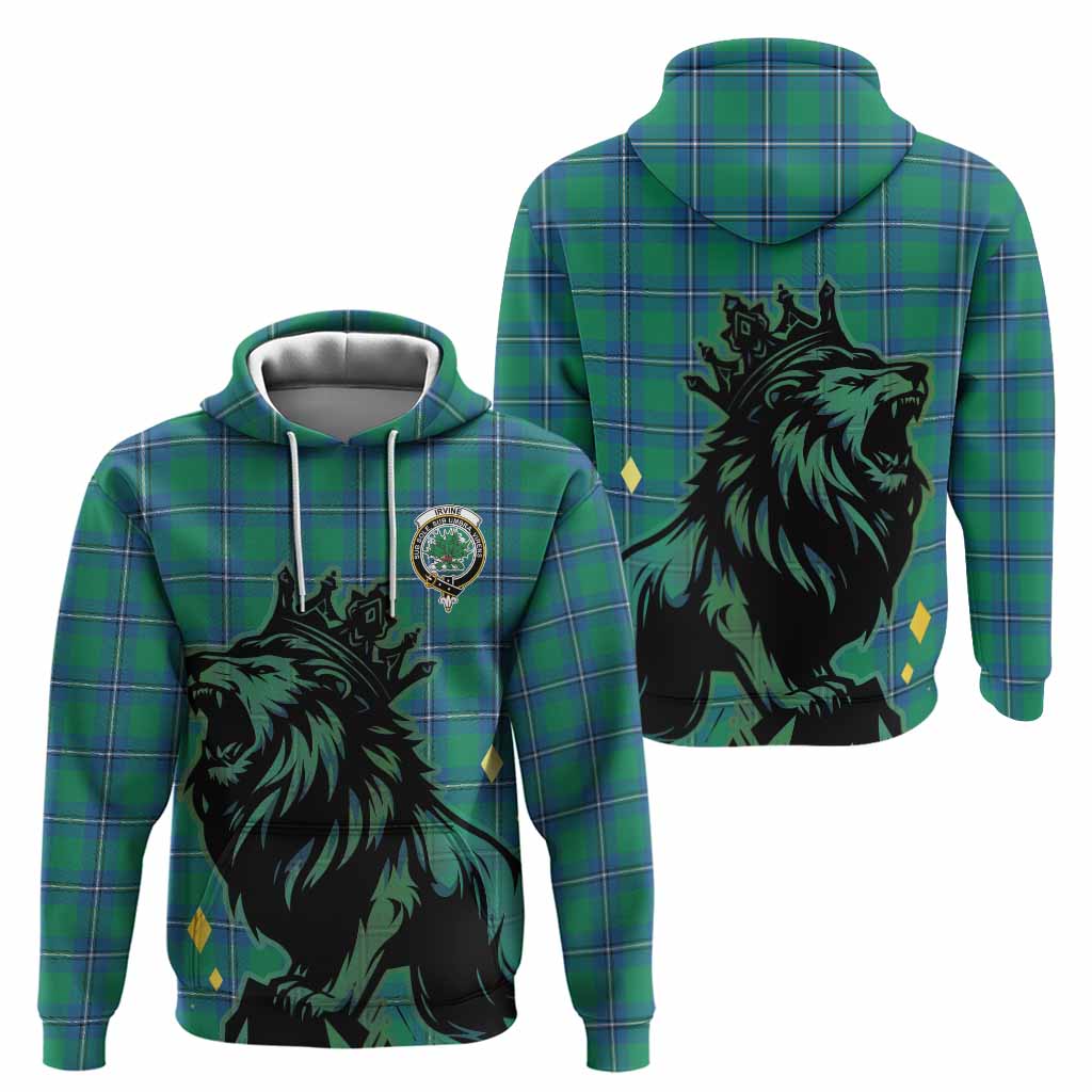 Irvine Tartan Family Crest Hoodie Crowned Lion Roaring