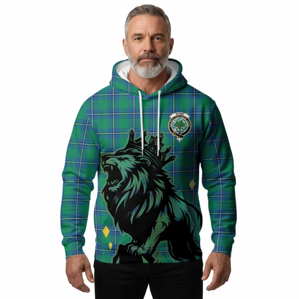 Irvine Tartan Family Crest Hoodie Crowned Lion Roaring