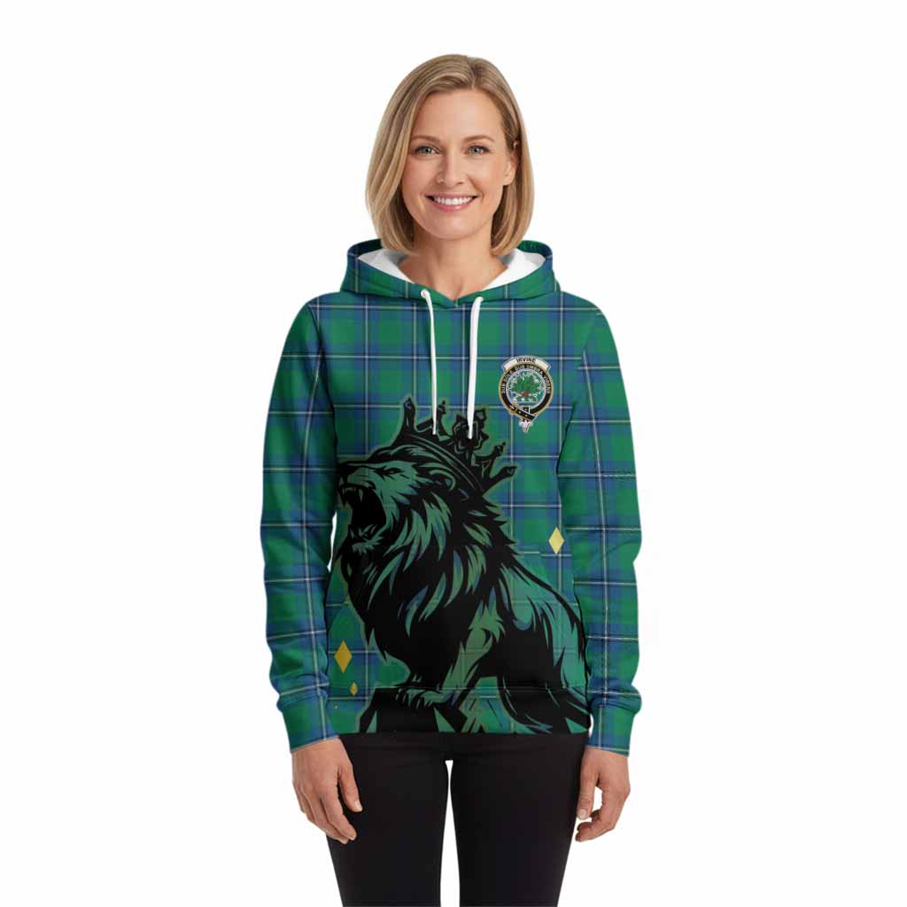 Irvine Tartan Family Crest Hoodie Crowned Lion Roaring