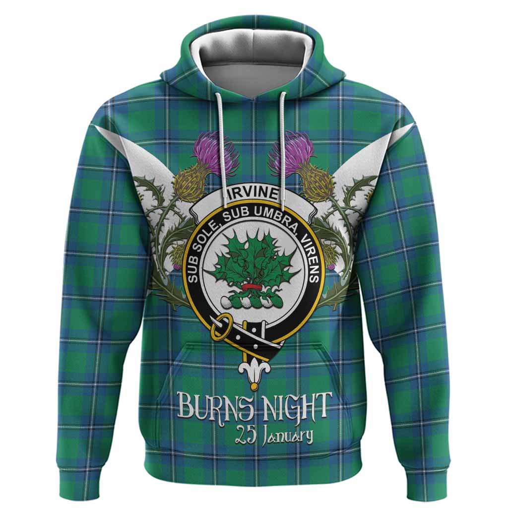Irvine Tartan Family Crest Hoodie Scottish Burns Night Thistle Floral