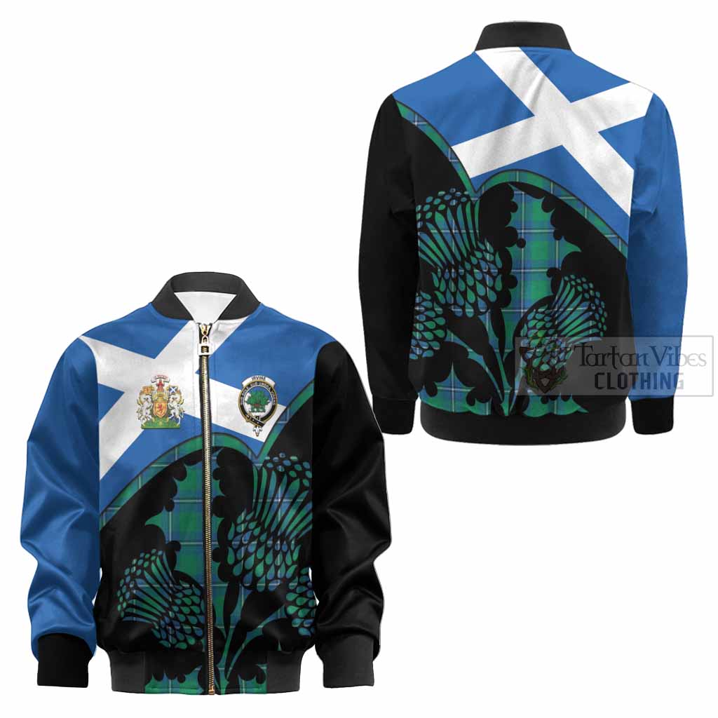 Irvine Tartan Family Crest Kid Bomber Jacket Scotland Thistle Floral Flag Style