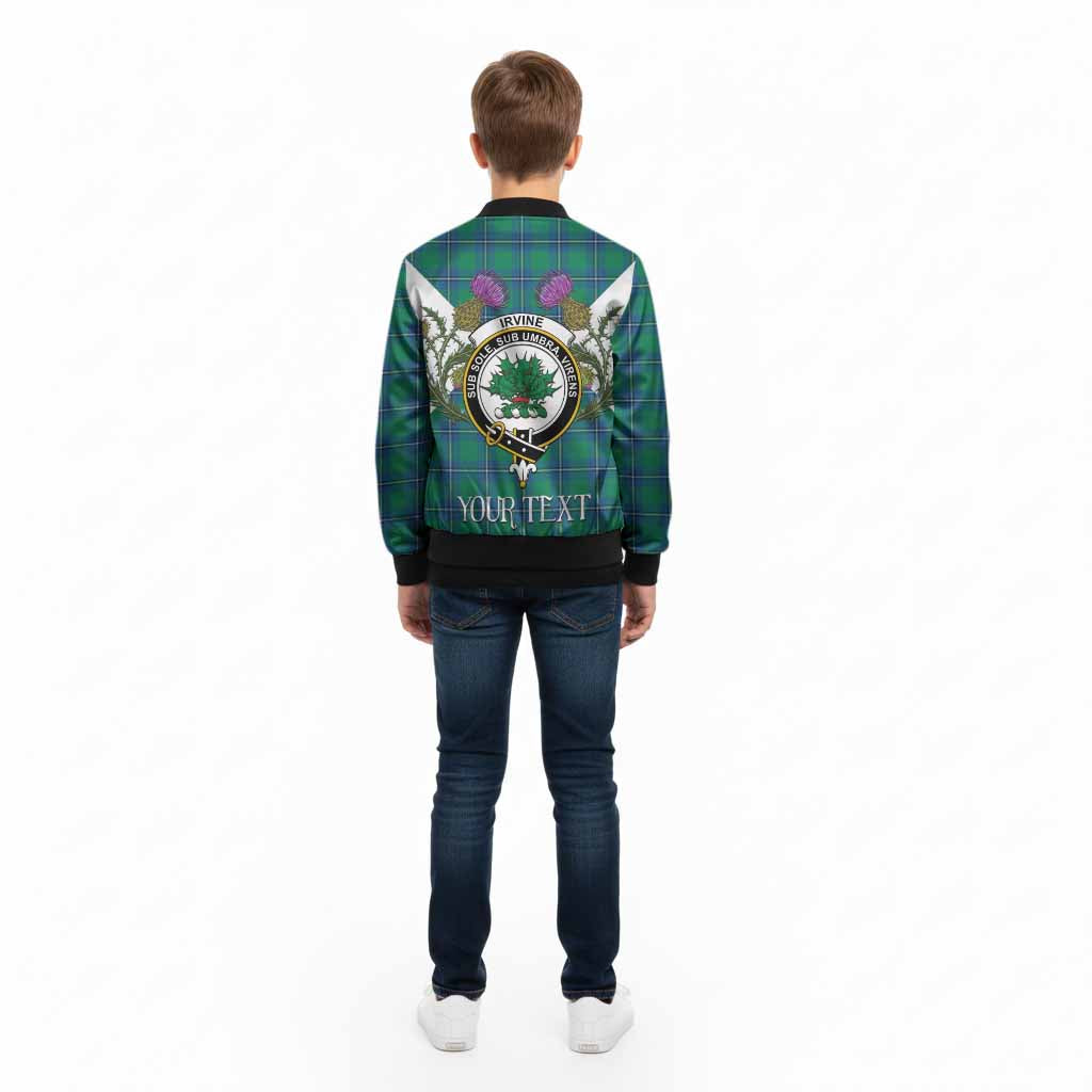 Irvine Tartan Family Crest Kid Bomber Jacket Scottish Burns Night Thistle Floral