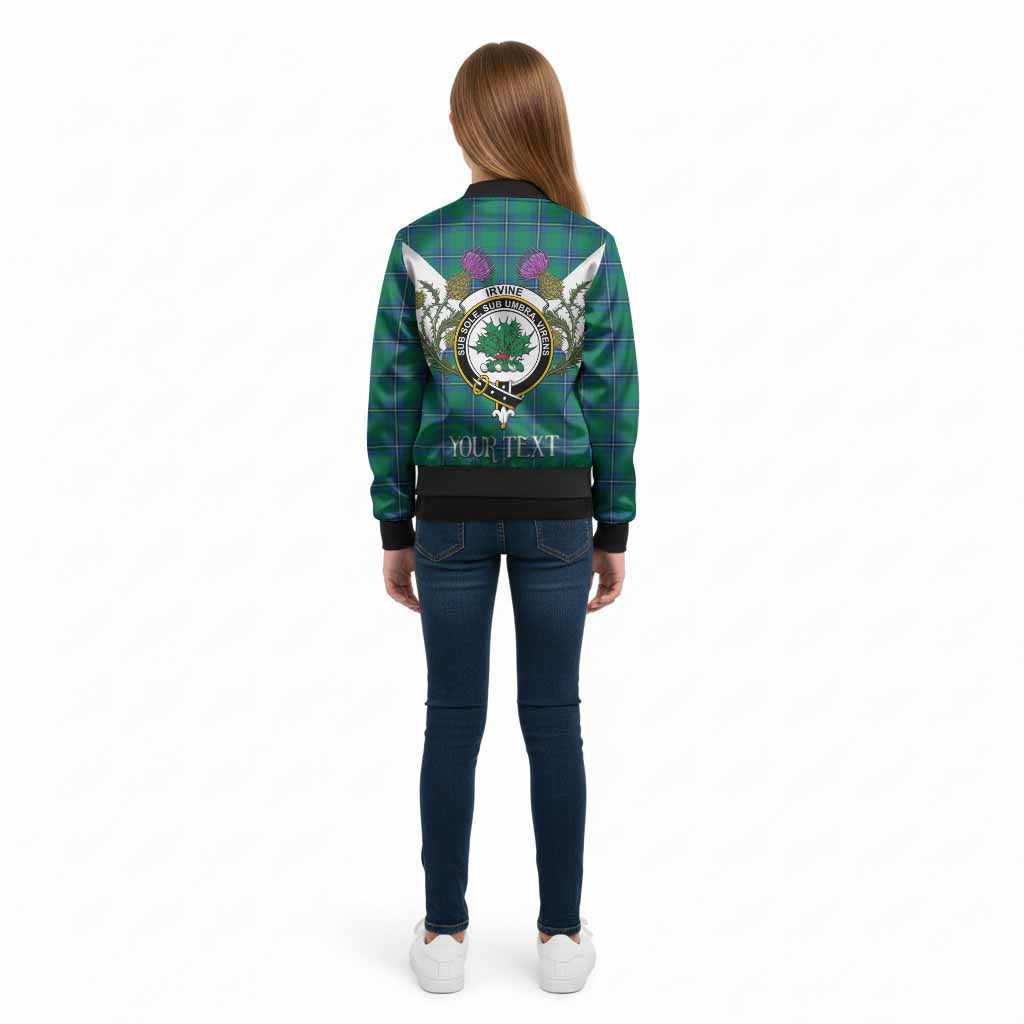 Irvine Tartan Family Crest Kid Bomber Jacket Scottish Burns Night Thistle Floral