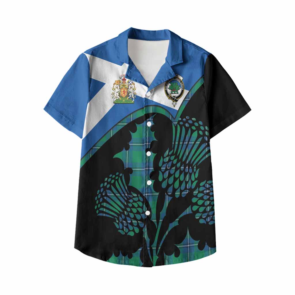 Irvine Tartan Family Crest Kid Hawaiian Shirt Scotland Thistle Floral Flag Style