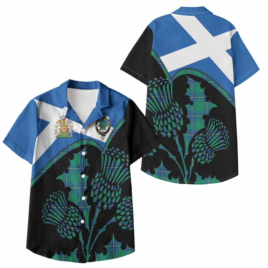 Irvine Tartan Family Crest Kid Hawaiian Shirt Scotland Thistle Floral Flag Style