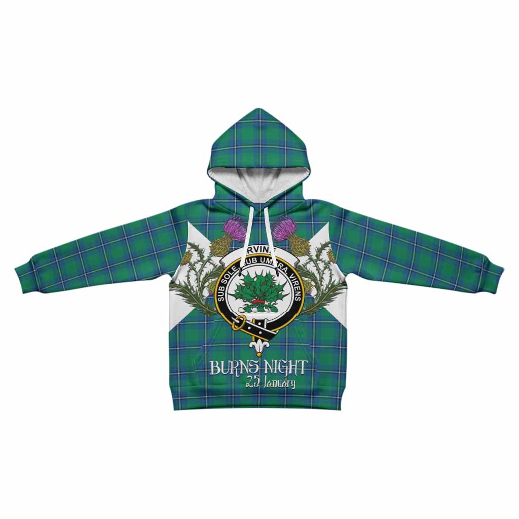 Irvine Tartan Family Crest Kid Hoodie Scottish Burns Night Thistle Floral