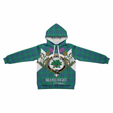 Irvine Tartan Family Crest Kid Hoodie Scottish Burns Night Thistle Floral