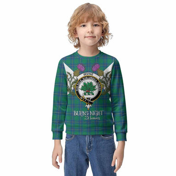Irvine Tartan Family Crest Kid Knitted Sweatshirt Scottish Burns Night Thistle Floral