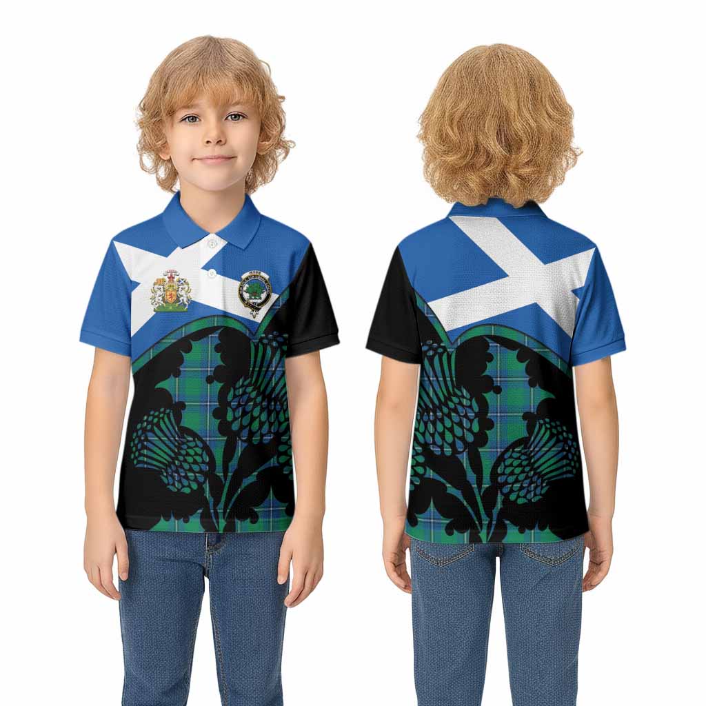 Irvine Tartan Family Crest Kid Polo Shirt Scotland Thistle Floral Flag Style