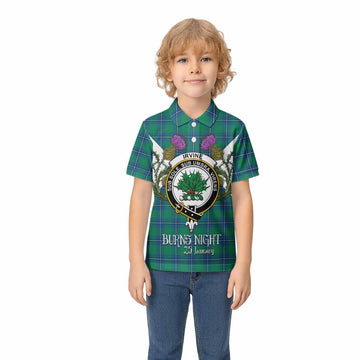 Irvine Tartan Family Crest Kid Polo Shirt Scottish Burns Night Thistle Floral