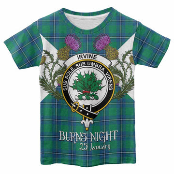 Irvine Tartan Family Crest Kid T-shirt Scottish Burns Night Thistle Floral