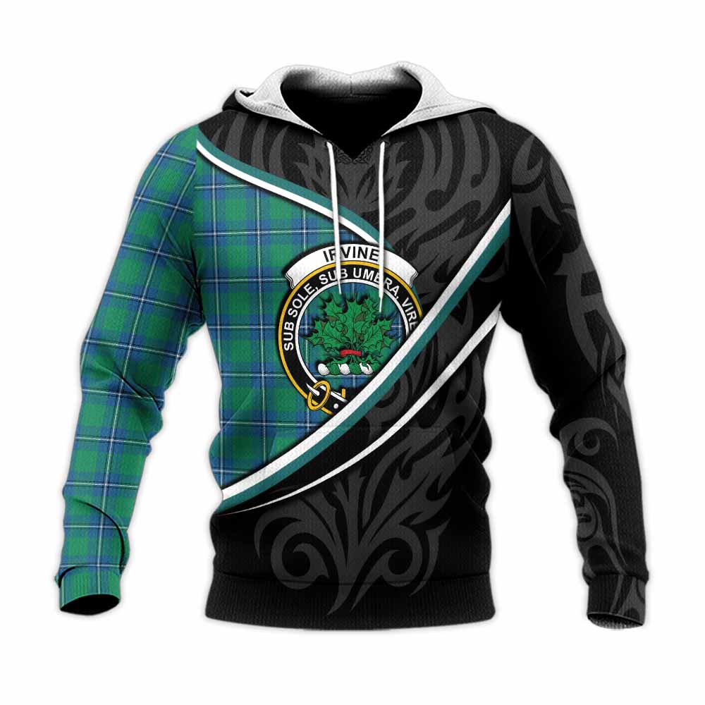 Irvine Tartan Family Crest Knitted Hoodie Celtic Scottish Thistle Floral - Tartan Vibes Clothing