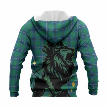 Irvine Tartan Family Crest Knitted Hoodie Crowned Lion Roaring