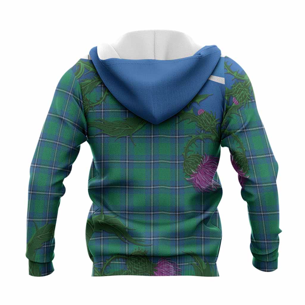 Irvine Tartan Family Crest Knitted Hoodie Thistle in Minimalism