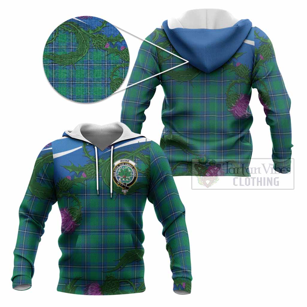 Irvine Tartan Family Crest Knitted Hoodie Thistle in Minimalism