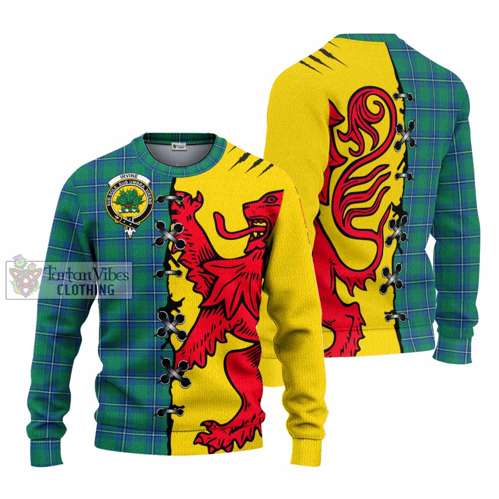 Irvine Tartan Family Crest Knitted Sweater Lion Rampant Honor - Tartan Vibes Clothing